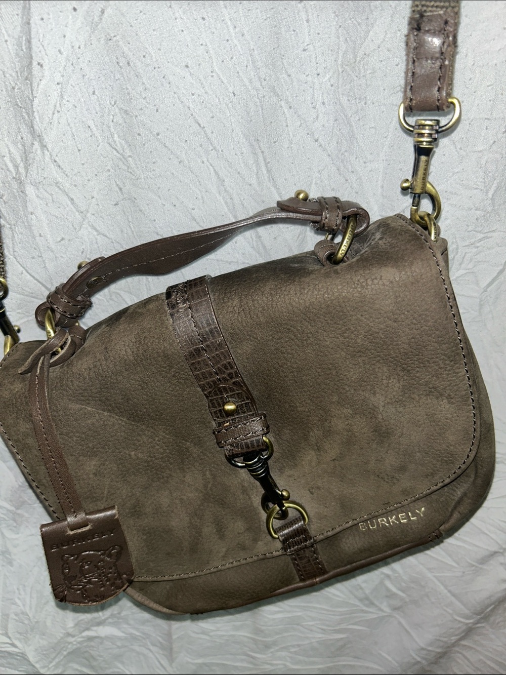 Burkely   “ Soul Sam “ Citybag Suede Crossbody Bag with Brass Accents